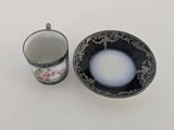 a cup and saucer sitting next to each other on a table