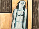 une image d'un tableau représentant une femme debout devant une fenêtre
