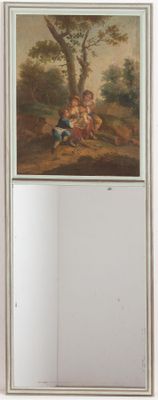 Miroir de trumeau en bois laqué, la peinture à décor d'enfan…