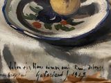 a painting of a plate of fruit on a table
