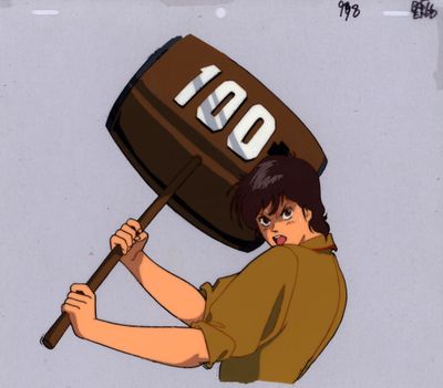 une image représentant une femme tenant une pancarte en bois sur laquelle est inscrit « 1 00 »