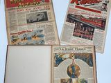 three pages of old french newspapers on a white surface