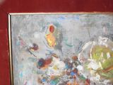 a painting of flowers in a vase on a table