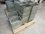 many crates that are stacked up on a pallet