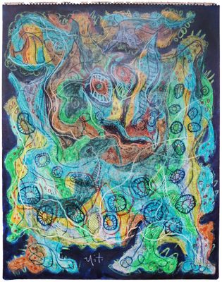 a painting of a colorful abstract painting on a black background