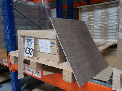 a stack of boxes on a pallet in a warehouse