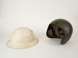 helmet and helmet on a white surface with a white background