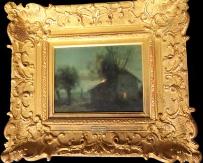 François CACHOUD (1866-1943) Lune se couchant sur la chaumiè… - Photo 1