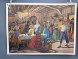 une peinture représentant un groupe de personnes assises autour d'une table