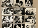 plusieurs photographies en noir et blanc d'une femme allongée sur un lit