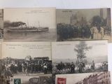 several old postcards of people and a boat in the water