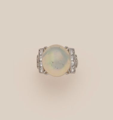 an oplite and diamond ring
