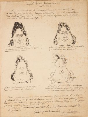 un dessin représentant quatre têtes d'hommes aux coiffures différentes
