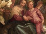 an image of a painting of a group of angels sitting on a bench