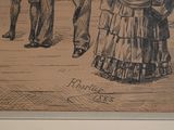 a drawing of a man and a woman walking down the street