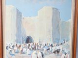 a painting of a group of people in a desert