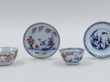 three chinese blue and white porcelain dishes and bowls