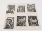 six old black and white photographs of men working in a factory