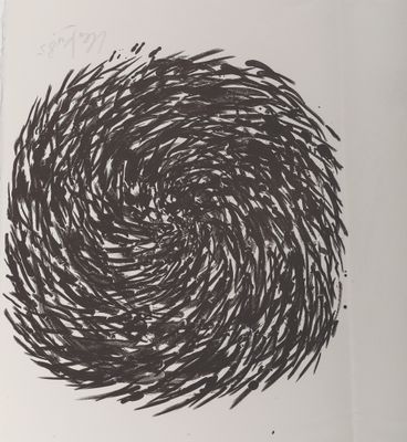 un dessin en noir et blanc représentant une spirale dans un livre