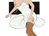 an image of a woman in a white dress and stockings