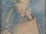 painting of a woman holding a box with flowers in it
