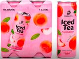 deux canettes de thé glacé aux pêches sur fond rose