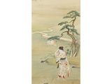an oriental painting of a man and a woman in a landscape