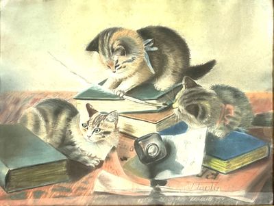 PAUL PLANTIN (-1938) « les chats dans la bibliothèque »