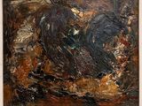 tableau abstrait aux tons noirs et marron, dans un cadre blanc