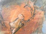 une peinture sur la paroi d'une grotte représentant un homme sur une balançoire