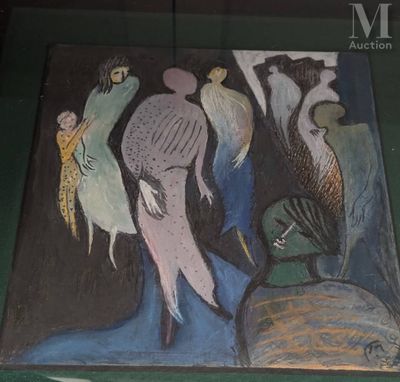a painting of a group of people on a table