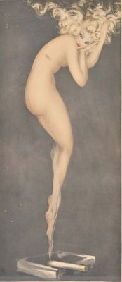 tableau représentant une femme nue debout sur une assiette
