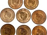 a group of six british coins with heads of women on them