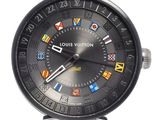 louis vuitton men ' s watch with black dial and multi - colored flags
