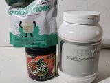 a bag of protein next to a container of protein