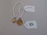 two tags that have a gold coin on them