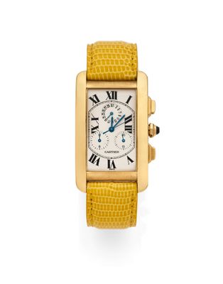 Montre-bracelet Cartier, chronographe à remontage manuel en or jaune 18 carats de grande qualité