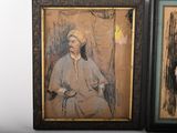 two framed pictures of a man and a woman sitting next to each other