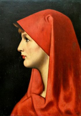 un tableau représentant une femme portant un foulard rouge