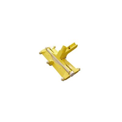 a close up of a yellow piece of metal on a white background