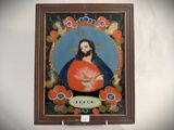 a picture of a painting of jesus holding a fan