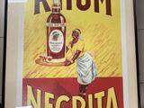 a framed picture of a woman holding a bottle of rum