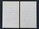 two handwritten letters on a piece of paper with a black background
