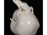 une grenouille blanche perchée sur une pomme blanche