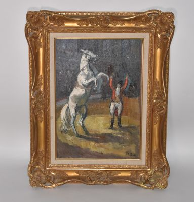 painting of a man on a white horse in a gold frame