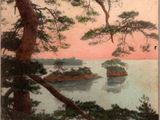 une image d'un tableau représentant un bateau dans l'eau
