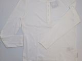 the shirt is white and has buttons on the collar