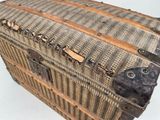 an old suitcase sitting on a table with a white background