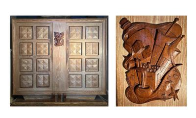 deux photos d'une porte en bois et une photo d'un violon