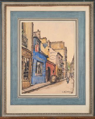 Émile MENETRIER (1893-1980). "Rue de Bièvre, Paris 5e", aqua…